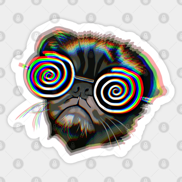 Hypnotizing Pug Chromatic Version Sticker by wildjellybeans